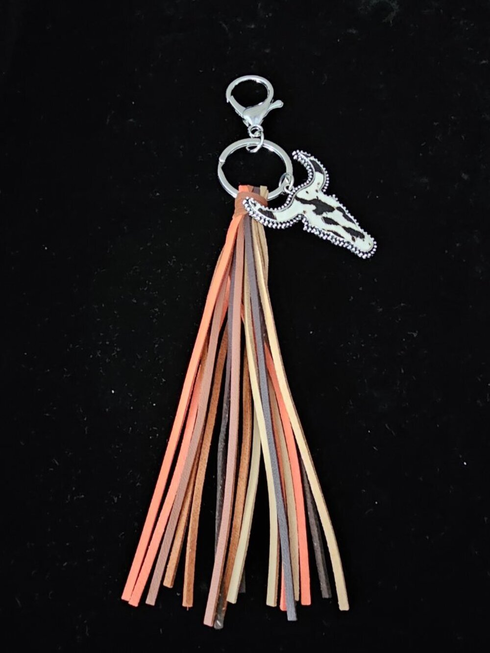 Western Tassel Leather Fringe Boho Steer Cow Bull Head Keychain Bag Charm New